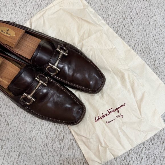 Salvatore Ferragamo Brown Leather Driver Loafers - Picture 1 of 8
